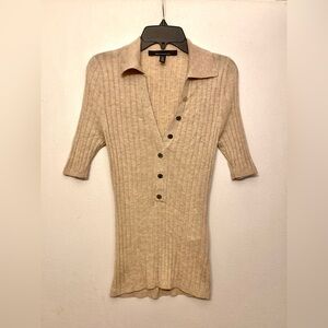 White House Black Market Cashmere‎ 3/4 Sleeve Beige V-Neck Button Sweater XXS